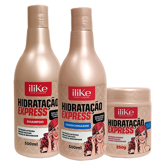 ILike Hidratação Express Kit Trio Home Care - 03 Produtos Mascara 250gr - Ilike Professional