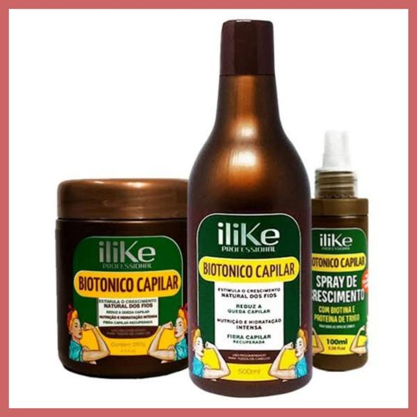 Ilike Kit Biotonico Capilar Hidratacao, Shampoo 500ml e Spray de Crescimento. - Ilike Cosmeticos