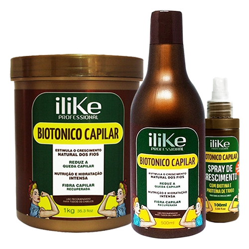 Ilike Kit Biotônico Capilar Shampoo 500ml Máscara 1Kg Spray 100ml - Ilike Professional