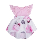 Impressão Flor do bebé da forma Lace costura rosa Saia de algodão macio Princess Dress