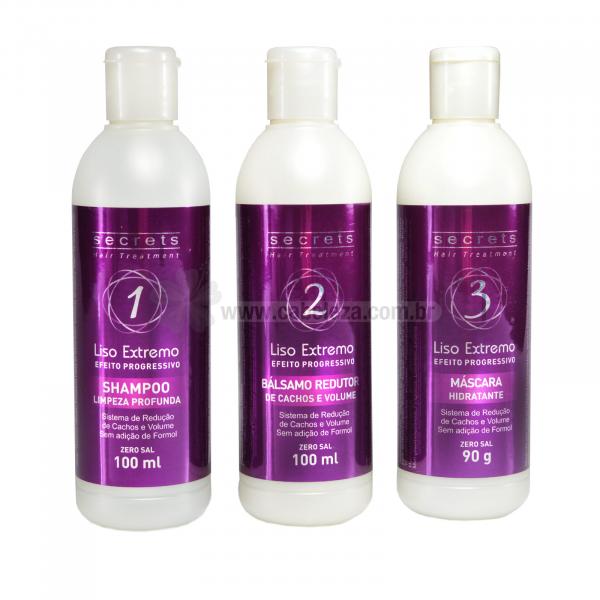 INATIVO Kit Secrets Liso Extremo Efeito Progressivo Shampoo,Redutor de Cachos e Máscara Hidratante - Secrets