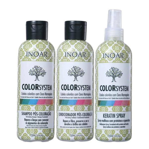 INOAR Kit Color System Shampoo Condicionador e Keratin Spray Pós-Coloração - 3x250ml