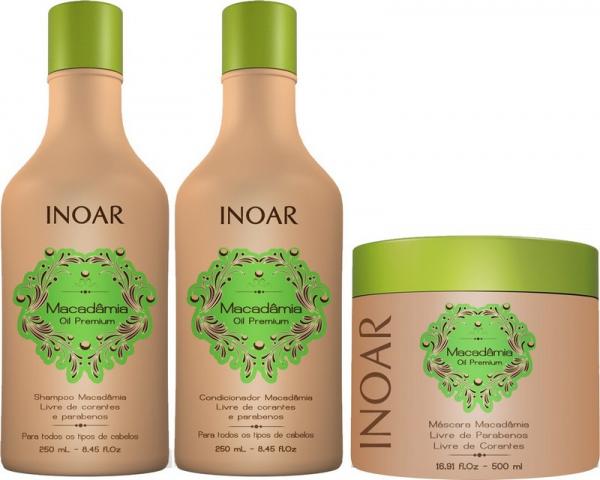 Inoar Kit Shampoo + Condicionador + Máscara de Tratamento Macadâmia Oil Premium (3 Produtos) - Inoar