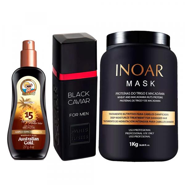 Inoar Mask + Black Caviar + Australia Gold Kit - Máscara Capilar + Perfume + Protetor Solar