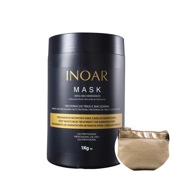 Inoar Mask - Máscara de Hidratação 1000g+Nécessaire Beleza na Web Bege e Dourado