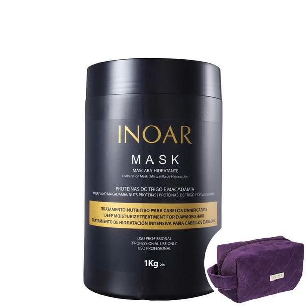 Inoar Mask - Máscara de Hidratação 1000g+Nécessaire Beleza na Web Plush Roxo com Alça