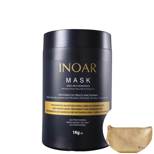 Inoar Mask - Máscara de Hidratação 1000g+Nécessaire Dourado Beleza na Web Dia das Mães