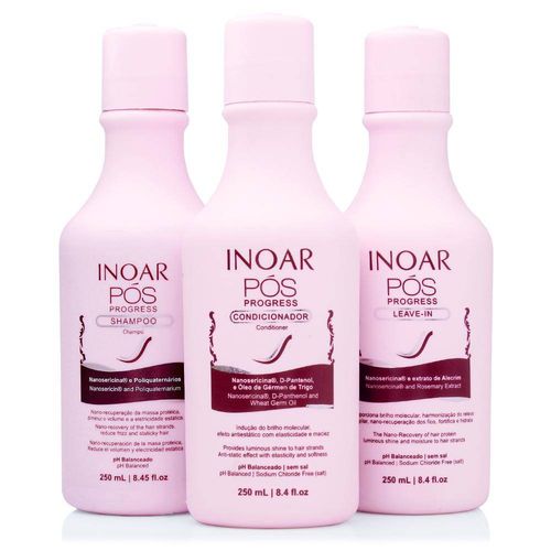 Inoar Pós Progress - Kit Pós Progressiva - Shampoo, Condicionador e Leave-In - 3x250ml