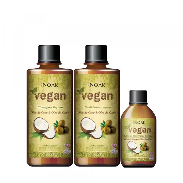 INOAR Vegan Kit Shampoo Condicionador e Óleo de Umectação Vegano