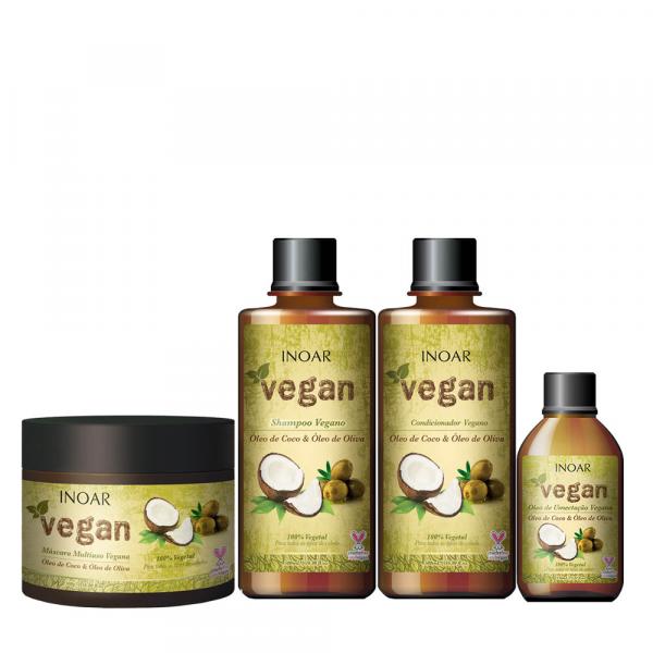 INOAR Vegan Kit Shampoo Condicionador Óleo de Umectação e Máscara Vegano