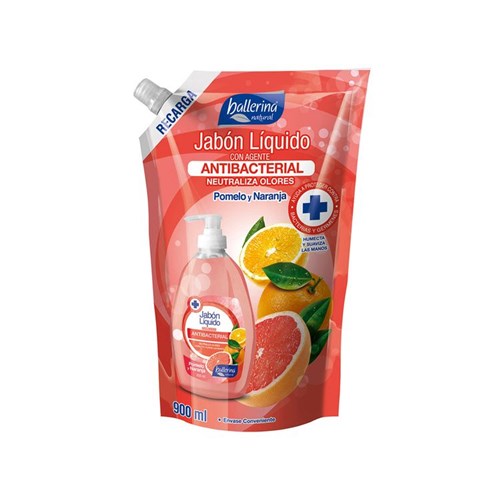 Jabón Líquido Antibacterial Ballerina 900 Ml, Pomelo-naranja