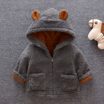 Jaqueta de lã com orelha bonito Decor dois bolsos Fluffy Hoodie Outwear para bebés meninas