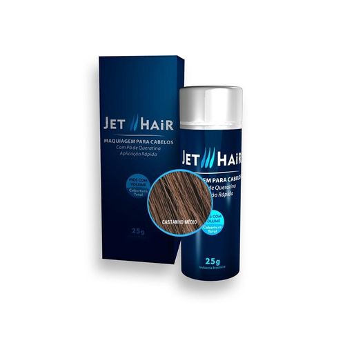 Jet Hair Maquiagem para Cabelos - Cor Castanho Médio - Frasco Grande de 25G