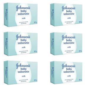 Johnsons Baby Milk Sabonete 80g - Kit com 06