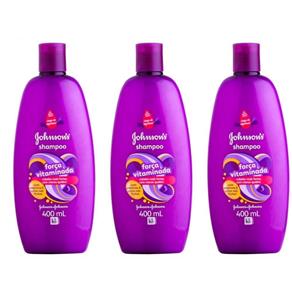Johnsons Força Vitaminada Shampoo Infantil 400ml - Kit com 03