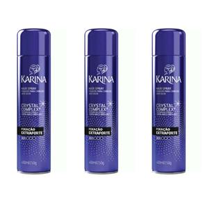 Karina Crystal Complex Hair Spray Extra Forte 400ml - Kit com 03