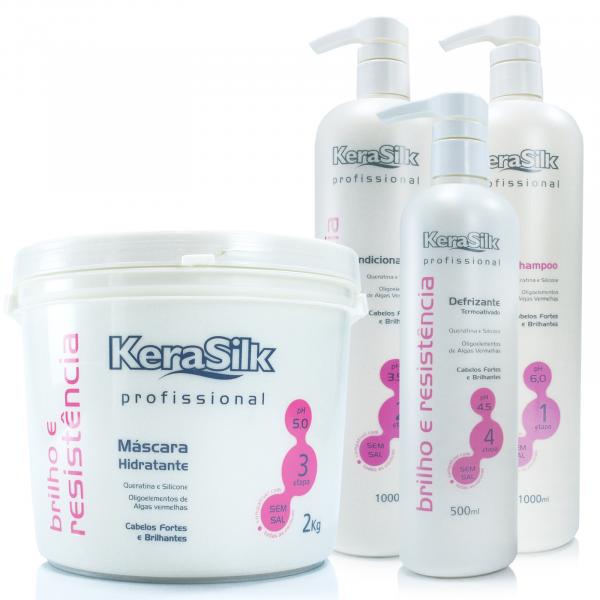 KeraSilk Brilho e Resistência Kit Shampoo, Condicionador, Defrizante e Máscara - KeraSilk