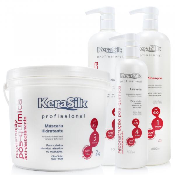 KeraSilk Reconstrução Pós-Química Kit Shampoo, Condicionador, Leave-in e Máscara - KeraSilk