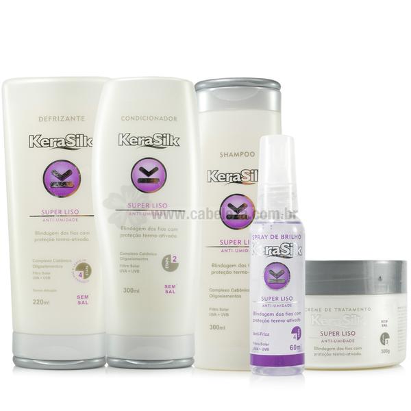 Kerasilk Super Liso Anti-umidade Kit Shampoo, Condicionador, Defrizante, Máscara e Spray de Brilho - KeraSilk