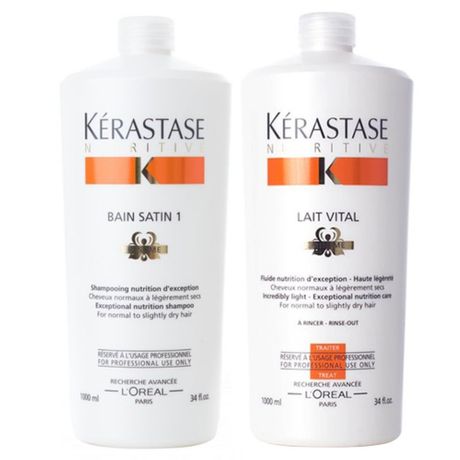 Kérastase Kit Duo Nutritive Irisome Shampoo Bain Satin 1 + Condicionador Lait Vital - Litro