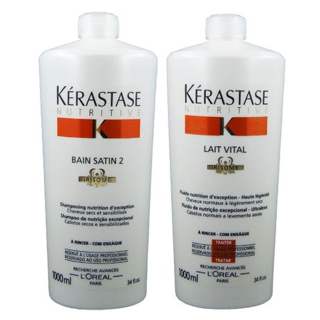 Kérastase Kit Duo Nutritive Irisome Shampoo Bain Satin 2 + Condicionador Lait Vital - Litro