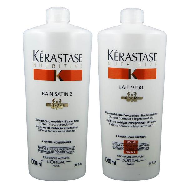 Kérastase Kit Duo Nutritive Irisome Shampoo Bain Satin 2 + Condicionador Lait Vital - Litro