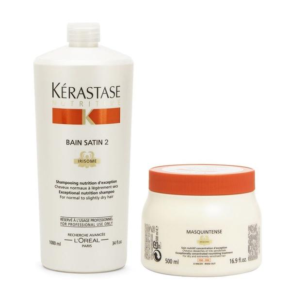 Kerastase Nutritive Kit Bain Satin 2 Shampoo 1Lt + Masquintense Finos 500gr