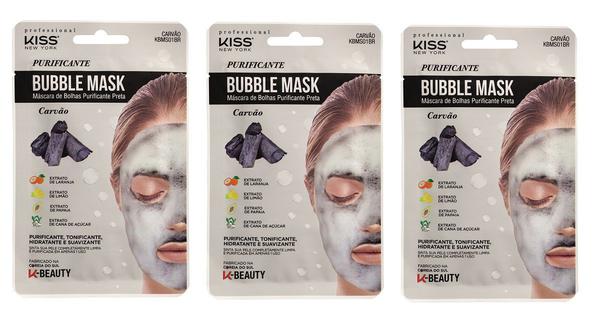 Kiss Máscara Facial Bubble Mask - Carvão Kit 3 Unidades