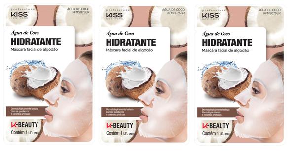 Kiss Máscara Facial de Algodão - Água de Coco Kit 3 Unidades