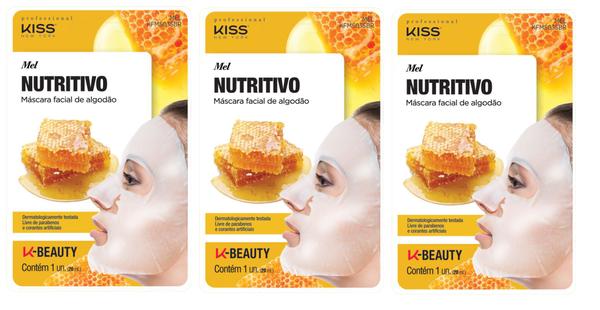 Kiss Máscara Facial de Algodão Mel Nutritiva Kit 3 Unidades