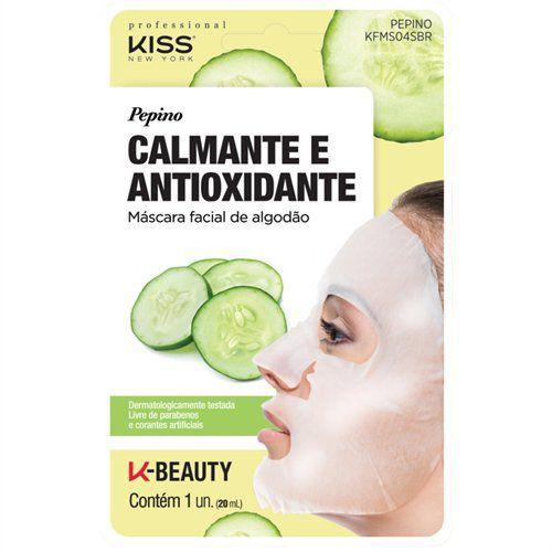 Kiss New York Máscara Facial de Algodão - Calmante e Antioxidante - Pepino