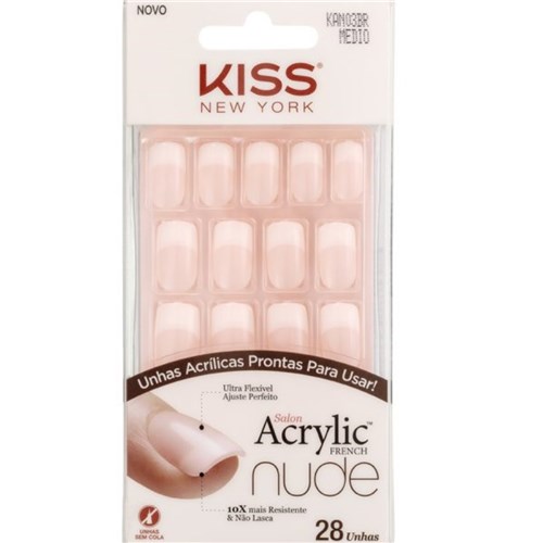 Kiss New York Salon Acrylic French Nude Unhas Autocolantes Médio - Kan03br