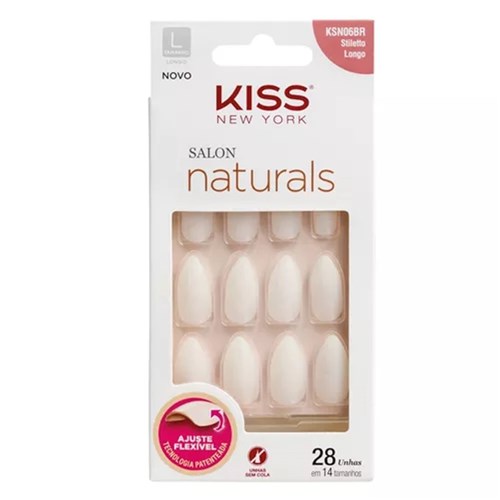 Kiss New York Salon Naturais Unhas Postiças para Mãos - Longo Estileto