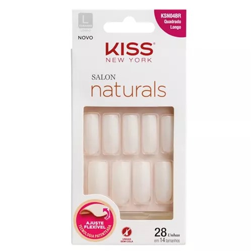 Kiss New York Salon Naturais Unhas Postiças para Mãos - Longo Quadrado