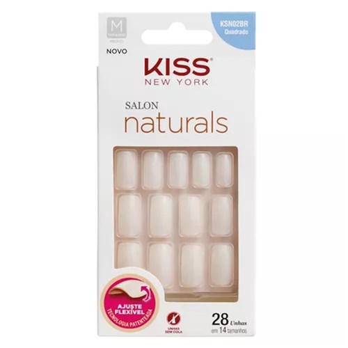 Kiss New York Salon Naturais Unhas Postiças para Mãos - Médio Quadrado