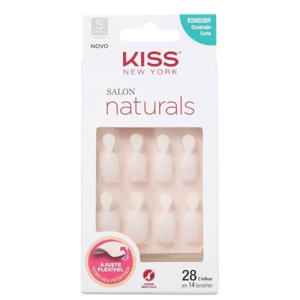 Kiss New York Salon Naturals Quadrado Curto com Aba - Unhas Postiças 13g