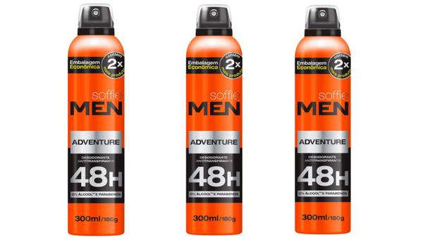 Kit 03 Desodorante Antitranspirante Soffie Men Adventure 48h