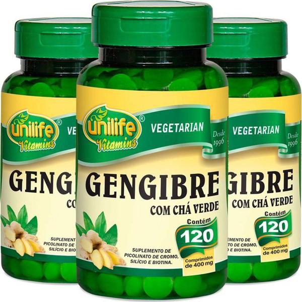Kit 03 Gengibre com Chá Verde 120 Comprimidos Unilife Vitamins