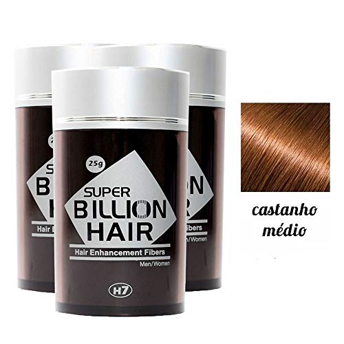 Kit 03 Maquiagem Pra Calvície Billion Hair - 25g (Castanho Médio)