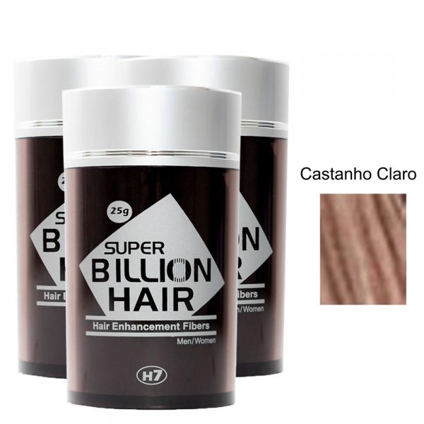 Kit 03 Maquiagem Pra Calvície Billion Hair - Cast Claro 25g - Super Billion Hair