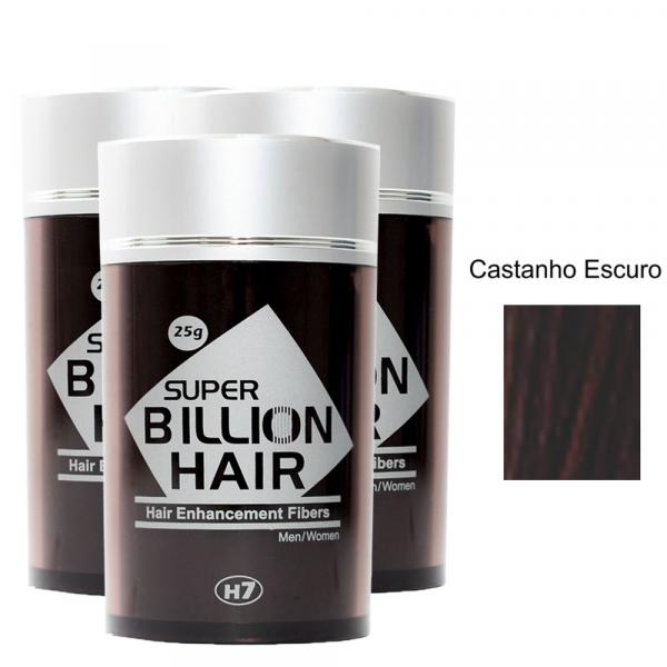 Kit 03 Maquiagem Pra Calvície Billion Hair - Cast Escuro 25g - Super Billion Hair