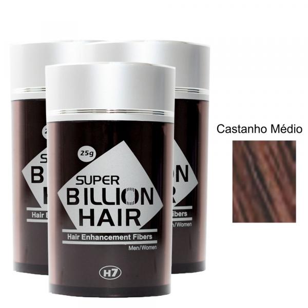 Kit 03 Maquiagem Pra Calvície Billion Hair - Cast Médio 25g - Super Billion Hair