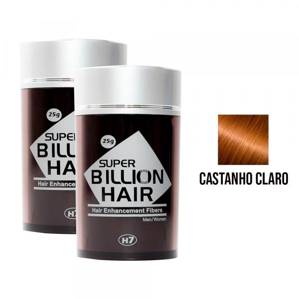 Kit 02 Maquiagem Pra Calvície Billion Hair - Castanho Claro 25g - Super Billion Hair