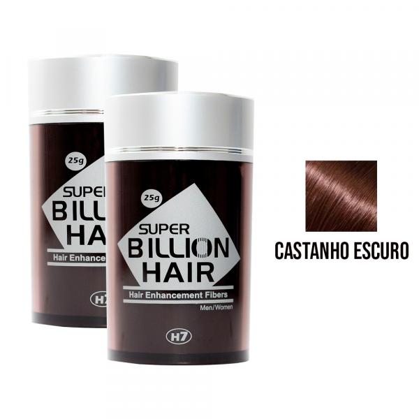 Kit 02 Maquiagem Pra Calvície Billion Hair - Castanho Escuro 25g - Super Billion Hair