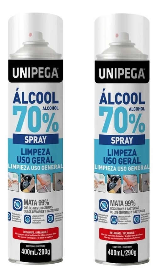 Kit 02 Un Álcool 70% Spray Higienizador Antisséptico 400Ml