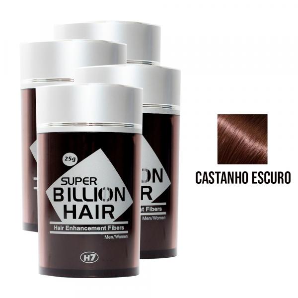 Kit 04 Maquiagem Pra Calvície Billion Hair - Castanho Escuro 25g - Super Billion Hair