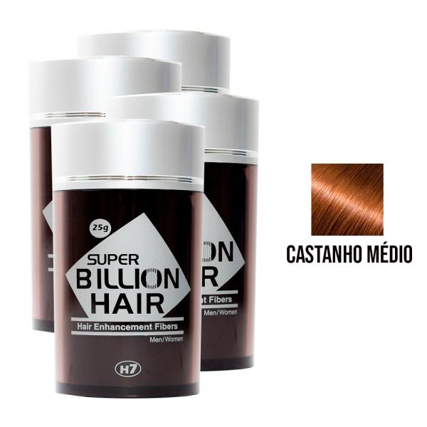 Kit 04 Maquiagem Pra Calvície Billion Hair - Castanho Médio 25g - Super Billion Hair