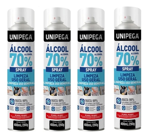 Kit 04 Un Álcool 70% Spray Higienizador Antisséptico 400Ml
