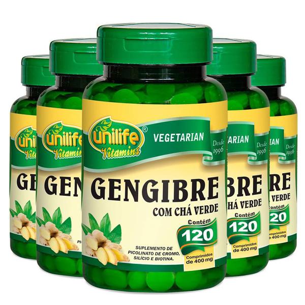 Kit 05 Gengibre com Chá Verde 120 Comprimidos Unilife Vitamins