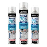 Kit 03un Álcool 70% Spray Higienizador Antisséptico 400ml